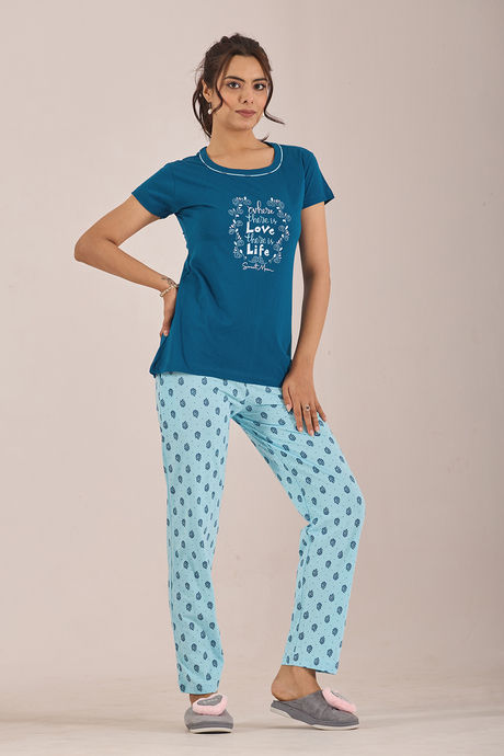 Sweet Moon Knit Cotton Pyjama Set - Skyblue Darkblue — image 4